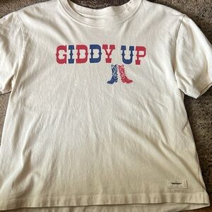 Life Is Good White and Red Short Sleeve Tee Giddy Up